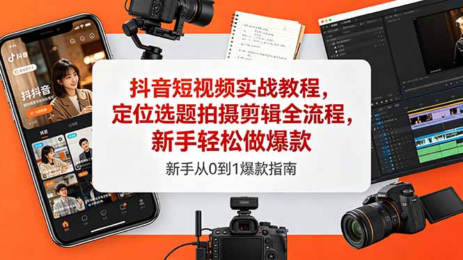 抖音短视频实战教程，定位选题拍摄剪辑全流程，新手轻松做爆款-云讯网创