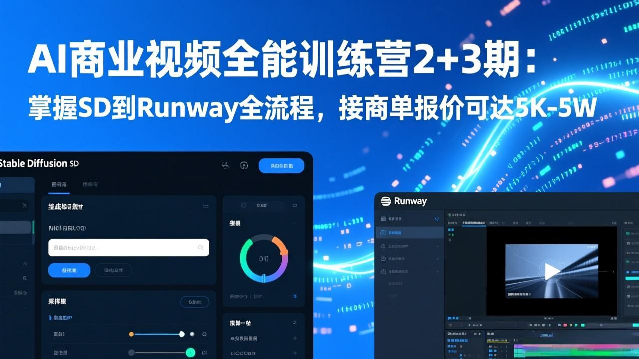 AI商业视频全能训练营2+3期：掌握SD到Runway全流程，接商单报价可达5K-5W-云讯网创