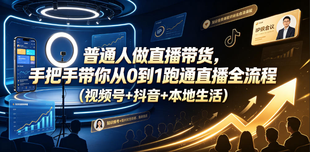普通人做直播带货，手把手带你从0到1跑通直播全流程(视频号+抖音+本地生活)-云讯网创