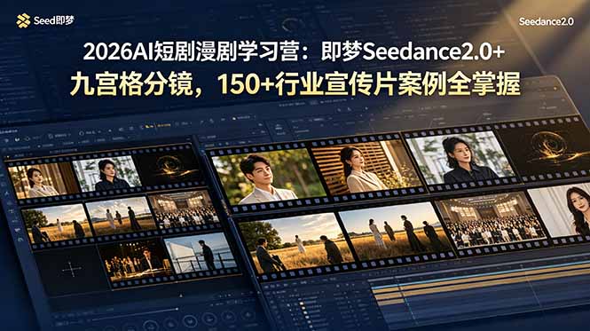 2026AI短剧漫剧学习营：即梦Seedance2.0+九宫格分镜，150+行业宣传片案例全掌握-云讯网创