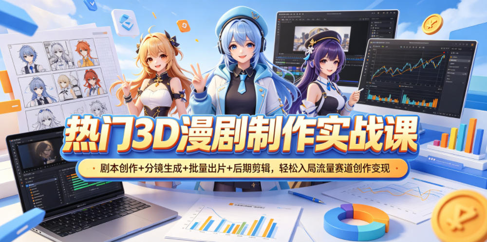 热门3D漫剧制作实战课,剧本创作+分镜生成+批量出片+后期剪辑,轻松入局流量赛道创作变现-云讯网创
