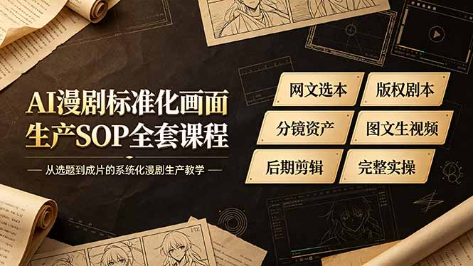 AI漫剧标准化画面生产SOP全套课程-更新,网文选本版权剧本分镜资产全覆盖,图文生视频后期剪辑完整实操教学-云讯网创