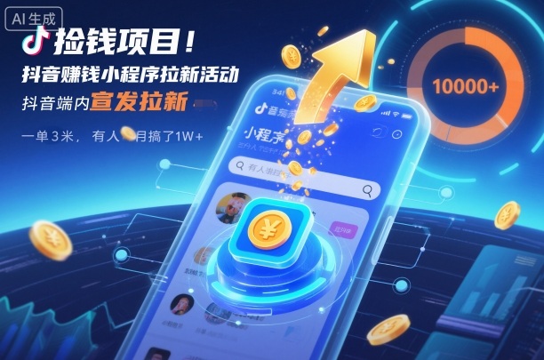 捡钱项目！抖音賺钱小程序拉新活动，抖音端内宣发拉新，一单3米，有人半个月搞了1W+-云讯网创