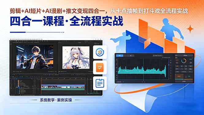 剪辑+AI短片+AI漫剧+推文变现四合一,从卡点抽帧到打斗戏全流程实战-云讯网创