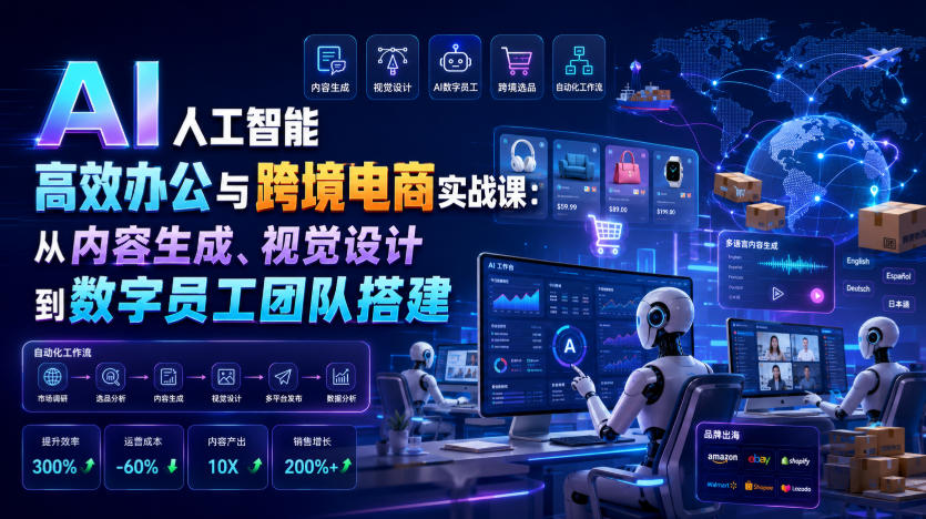 AI人工智能高效办公与跨境电商实战课：从内容生成、视觉设计到数字员工团队搭建-云讯网创