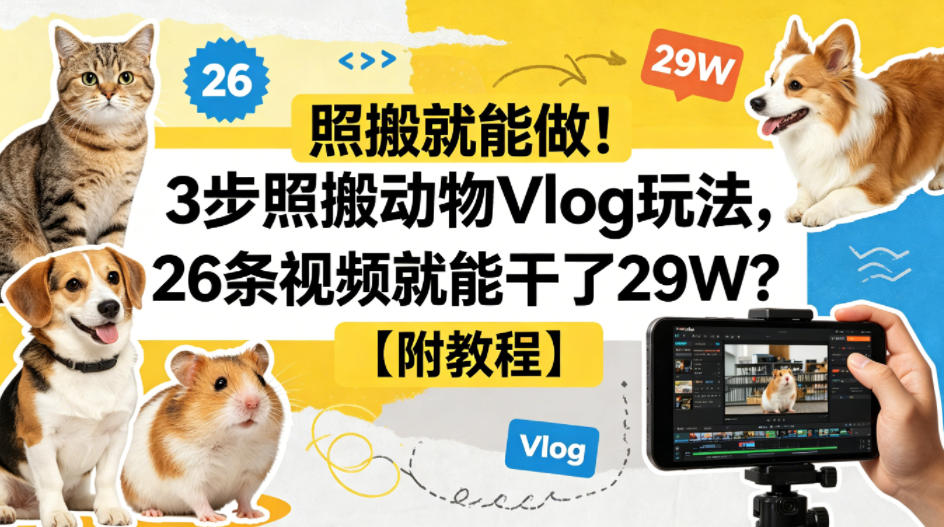 照搬就能做！3步照搬动物Vlog玩法，26条视频就能干了29W？【附教程】【赠coze一键生成工作流】-云讯网创