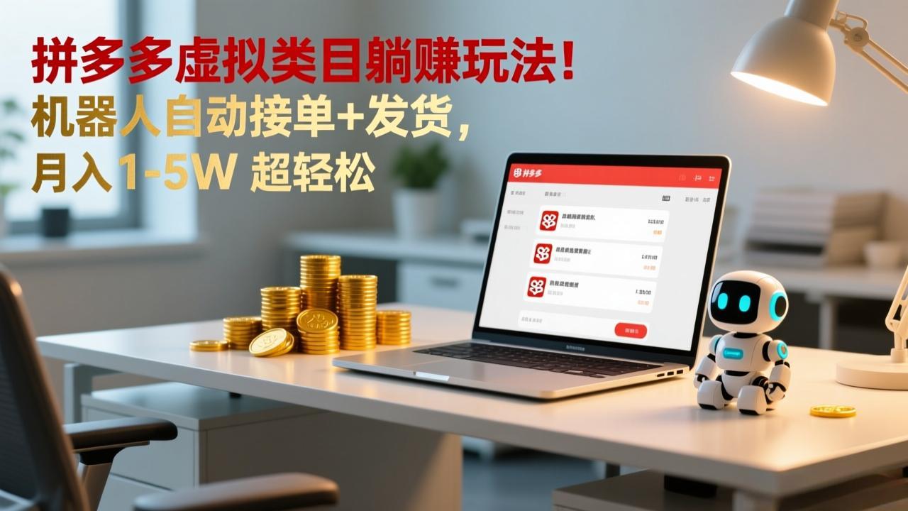 多多虚拟类目躺赚玩法！机器人自动接单+发货，月入 1-5W 超轻松-云讯网创