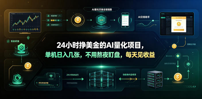 24小时挣美金的AI量化项目,单机日入几十美刀,不用熬夜盯盘,每天见收益【揭秘】-云讯网创