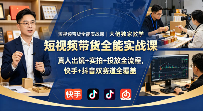 短视频带货全能实战课｜大佬独家教学，真人出镜+实拍+投放全流程，快手+抖音双赛道全覆盖-云讯网创