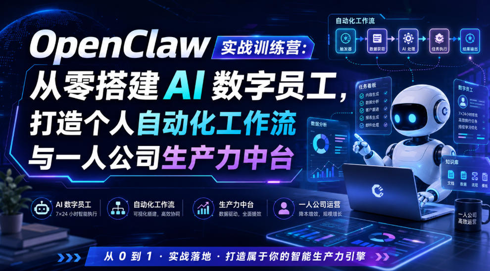 OpenClaw实战训练营:从零搭建AI数字员工,打造个人自动化工作流与一人公司生产力中台-云讯网创