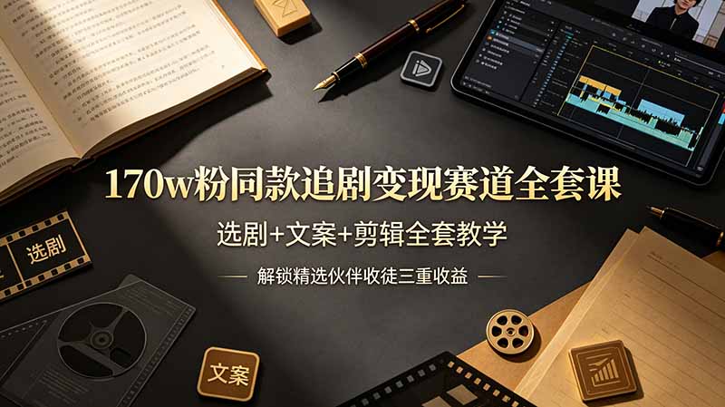 170w粉博主同款追剧变现赛道全套课，选剧+文案+剪辑全套教学，解锁精选伙伴收徒三重收益-云讯网创