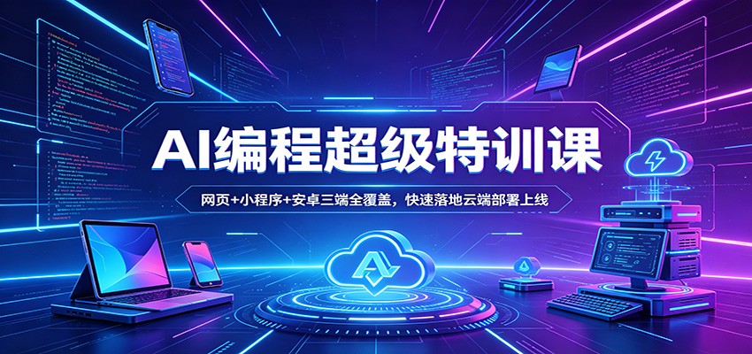 AI编程超级特训课：网页+小程序+安卓三端全覆盖，快速落地云端部署上线-云讯网创