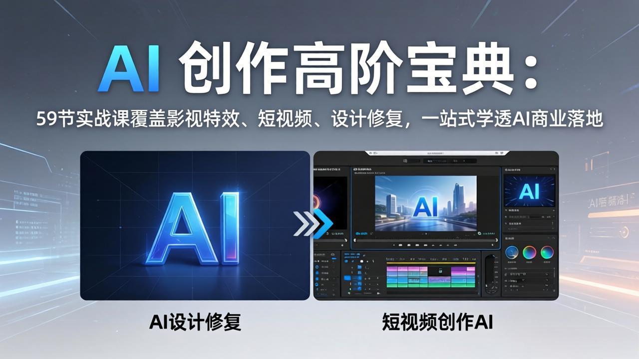 AI 创作高阶宝典：59节实战课覆盖影视特效、短视频、设计修复，一站式学透AI商业落地-云讯网创