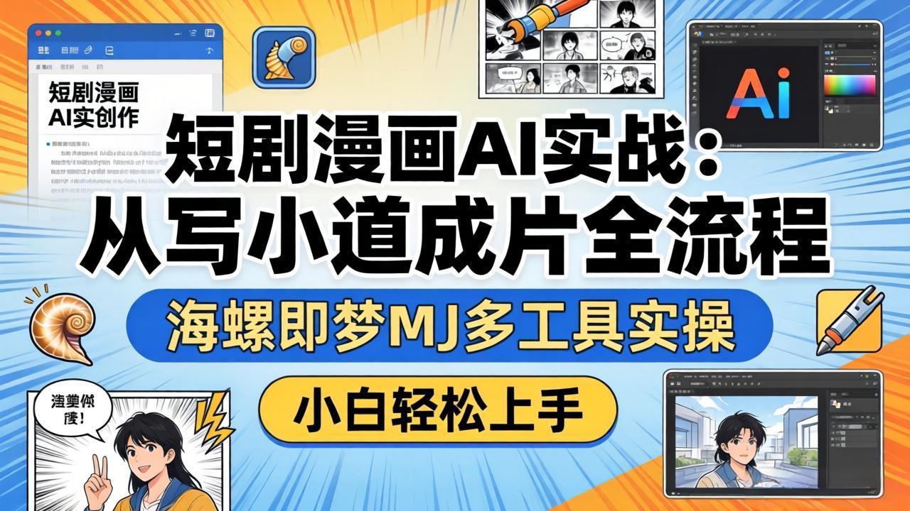 短剧漫画AI实战：从写小说到成片全流程，海螺即梦MJ多工具实操，小白轻松上手-云讯网创