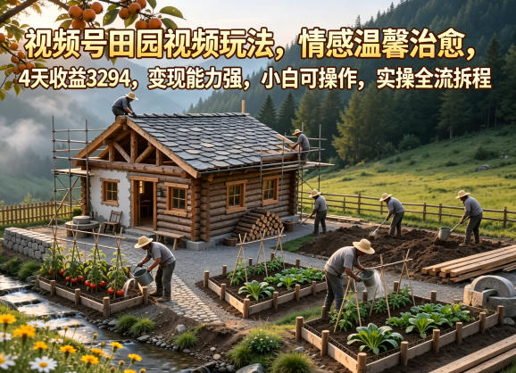 视频号田园视频玩法，情感温馨治愈，4天收益3294，变现能力强，小白可操作，实操全流程拆解-云讯网创