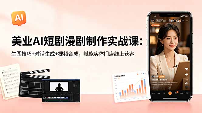 美业AI短剧漫剧制作实战课：生图技巧+对话生成+视频合成，赋能实体门店线上获客-云讯网创