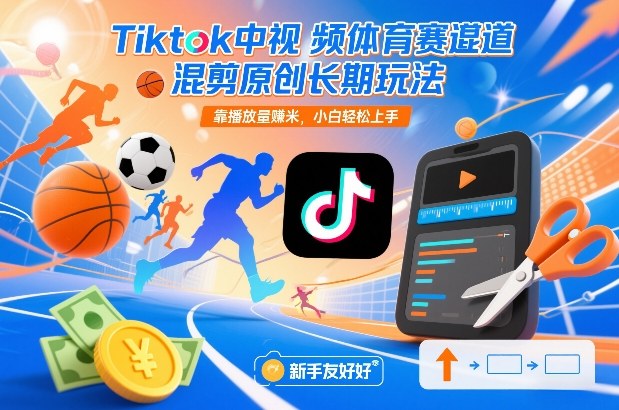 Tiktok中视频体育赛道混剪原创长期玩法，靠播放量賺米，小白轻松上手-云讯网创