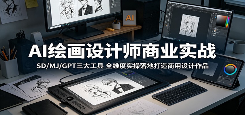AI绘画设计师商业实战：SD/MJ/GPT三大工具，全维度实操落地打造商用设计作品-云讯网创