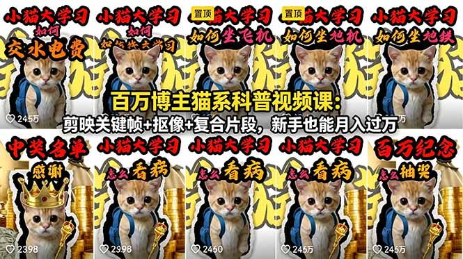 百万博主猫系科普视频课：剪映关键帧+抠像+复合片段，新手也能月入过万-云讯网创