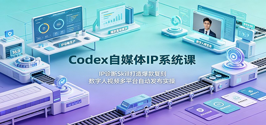 Codex自媒体IP系统课：IP诊断Skill打造爆款复刻，数字人视频多平台自动发布实操-云讯网创