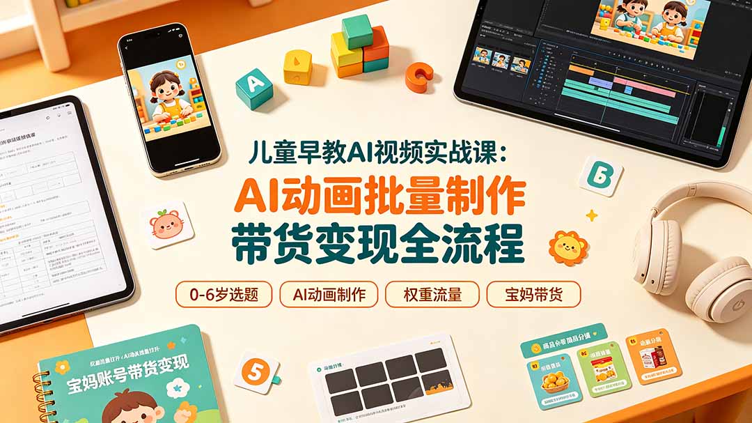 儿童早教AI视频实战课：0-6岁认知选题｜AI动画批量制作｜权重流量拉升｜宝妈账号带货变现全流程-云讯网创
