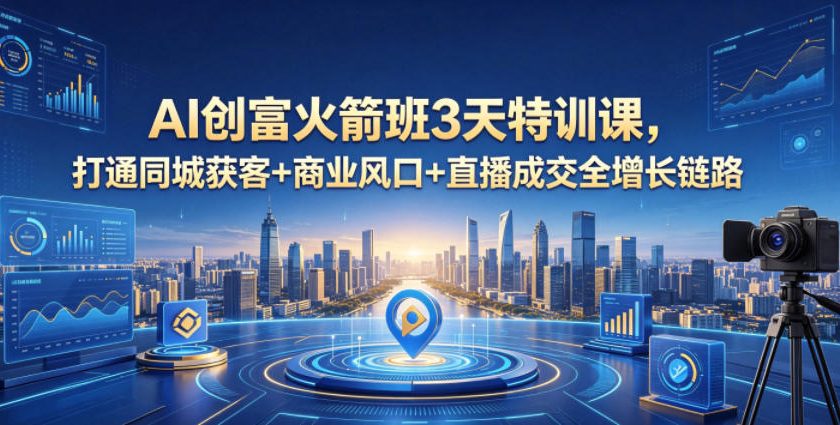 AI创富火箭班3天特训课，打通同城获客+商业风口+直播成交全增长链路，2026年4月新课-云讯网创