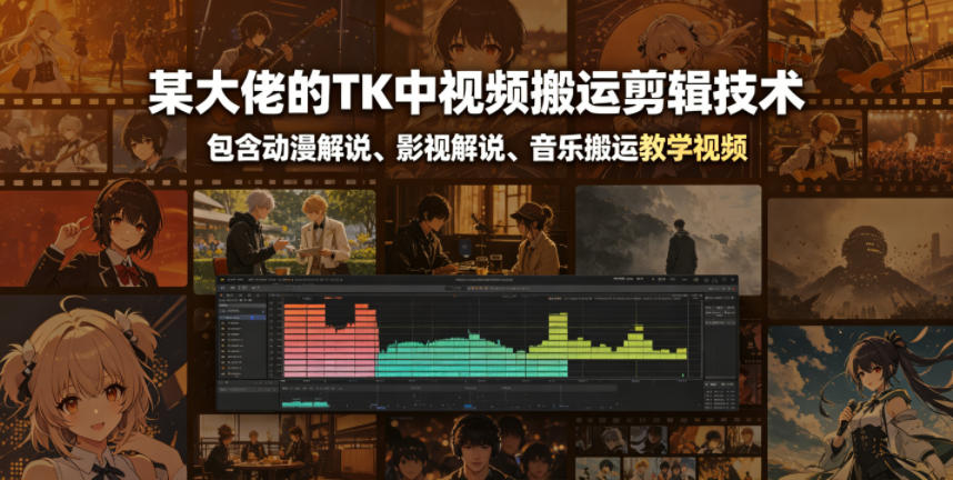 某大佬的TK中视频搬运剪辑技术，包含动漫解说、影视解说、音乐搬运教学视频-云讯网创