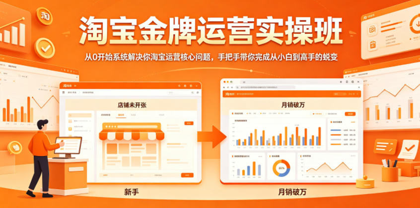 淘宝金牌运营实操班,从0开始系统解决你淘宝运营核心问题,手把手带你完成从小白到高手的蜕变-云讯网创