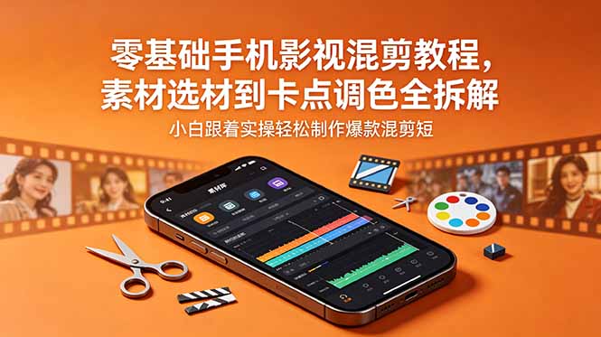 零基础手机影视混剪教程,素材选材到卡点调色全拆解,小白跟着实操轻松制作爆款混剪短片-云讯网创