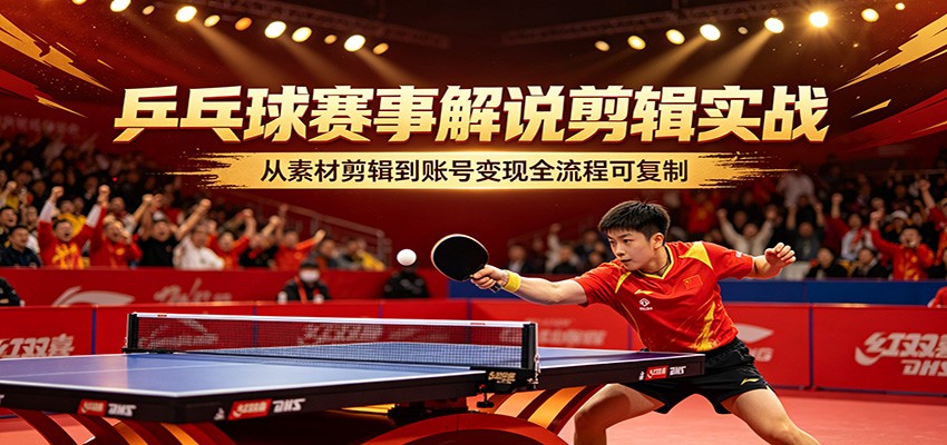乒乓球赛事解说剪辑实战，从素材剪辑到账号变现全流程可复制-云讯网创