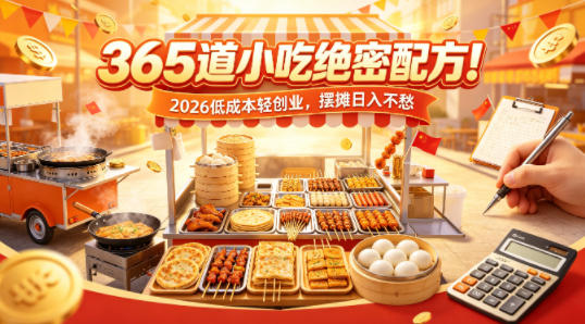 365道小吃绝密配方！2026低成本轻创业，摆摊日入不愁-云讯网创