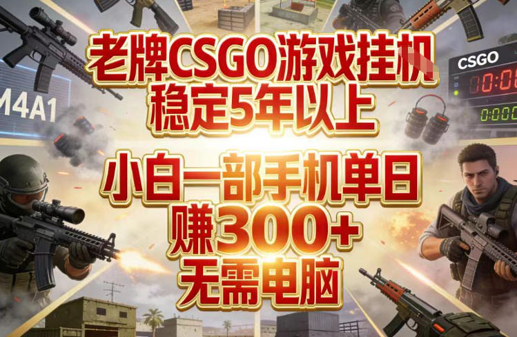 老牌CSGO游戏挂G，稳定5年以上，小白一部手机单日賺3张+，无需电脑【揭秘】-云讯网创