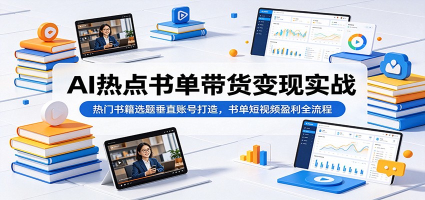 AI热点书单带货变现实战：热门书籍选题垂直账号打造，书单短视频盈利全流程-云讯网创