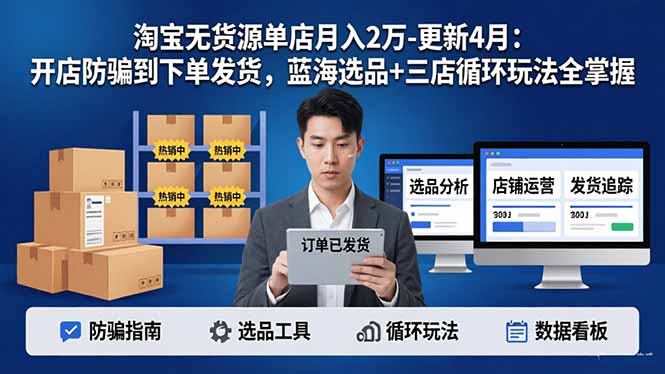 淘宝无货源5.0单店月入2万-更新4月：开店防骗到下单发货，蓝海选品+三店循环玩法全掌握-云讯网创