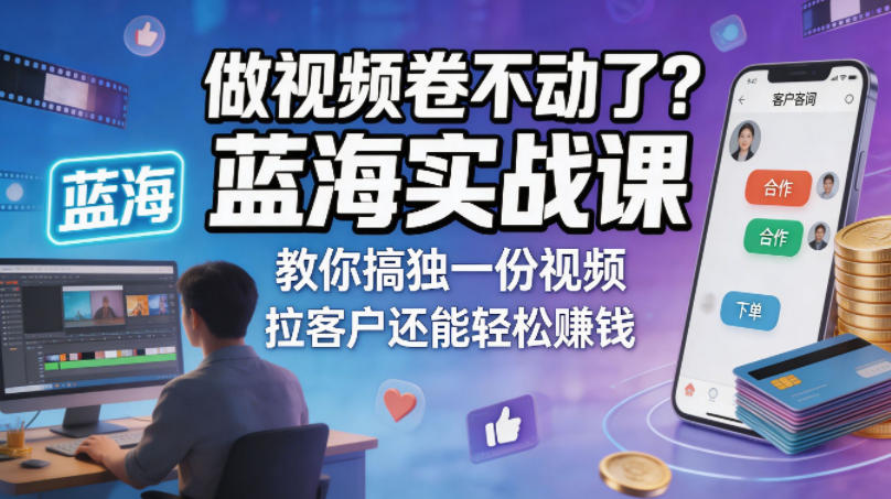 做视频卷不动了？蓝海实战课教你搞独一份视频，拉客户还能轻松賺钱！【原创双语字幕】-云讯网创