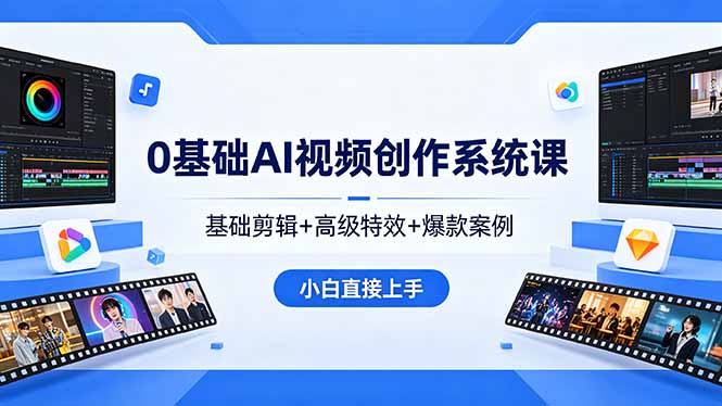 0基础AI视频创作系统课，基础剪辑+高级特效+爆款案例，小白直接上手-云讯网创