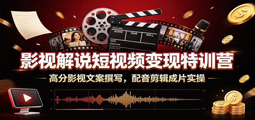 影视解说短视频变现特训营:高分影视文案撰写,配音剪辑成片实操-云讯网创