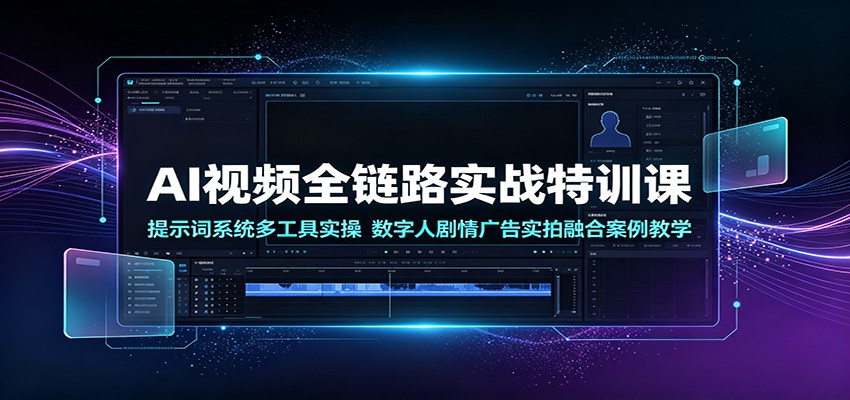 AI视频全链路实战特训课：提示词系统多工具实操，数字人剧情广告实拍融合案例教学-云讯网创