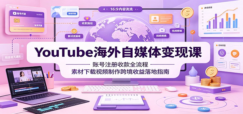 YouTube海外自媒体变现课：账号注册收款全流程，素材下载视频制作跨境收益落地指南-云讯网创