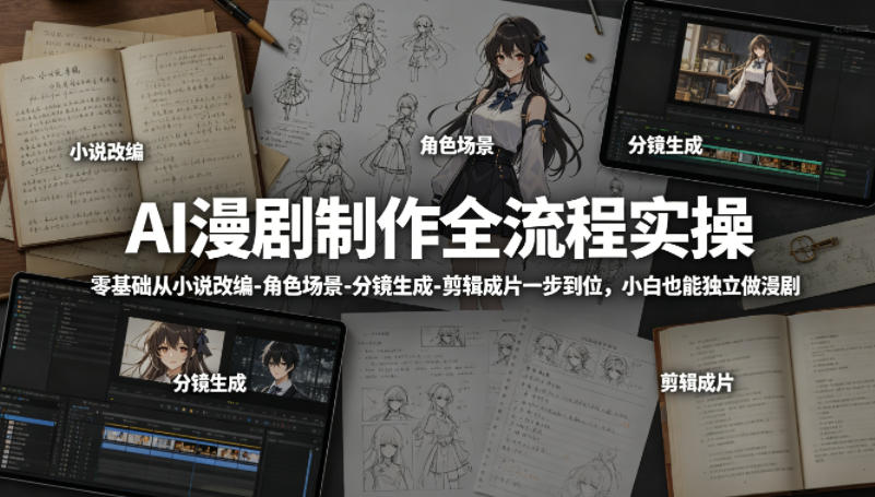 AI漫剧制作全流程实操，零基础从小说改编-角色场景-分镜生成-剪辑成片一步到位，小白也能独立做漫剧-云讯网创