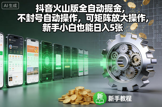 抖音火山版全自动掘金，不封号自动操作，可矩阵放大操作，新手小白也能日入5张【揭秘】-云讯网创