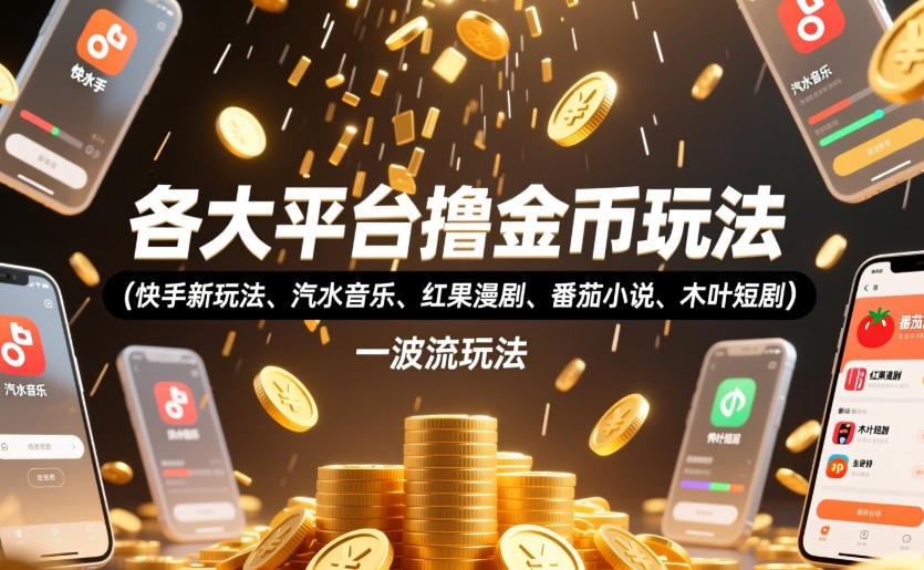 各大平台撸金币玩法(快手新玩法、汽水音乐、红果漫剧、番茄小说、木叶短剧)，一波流玩法(收费398元的教程)-云讯网创