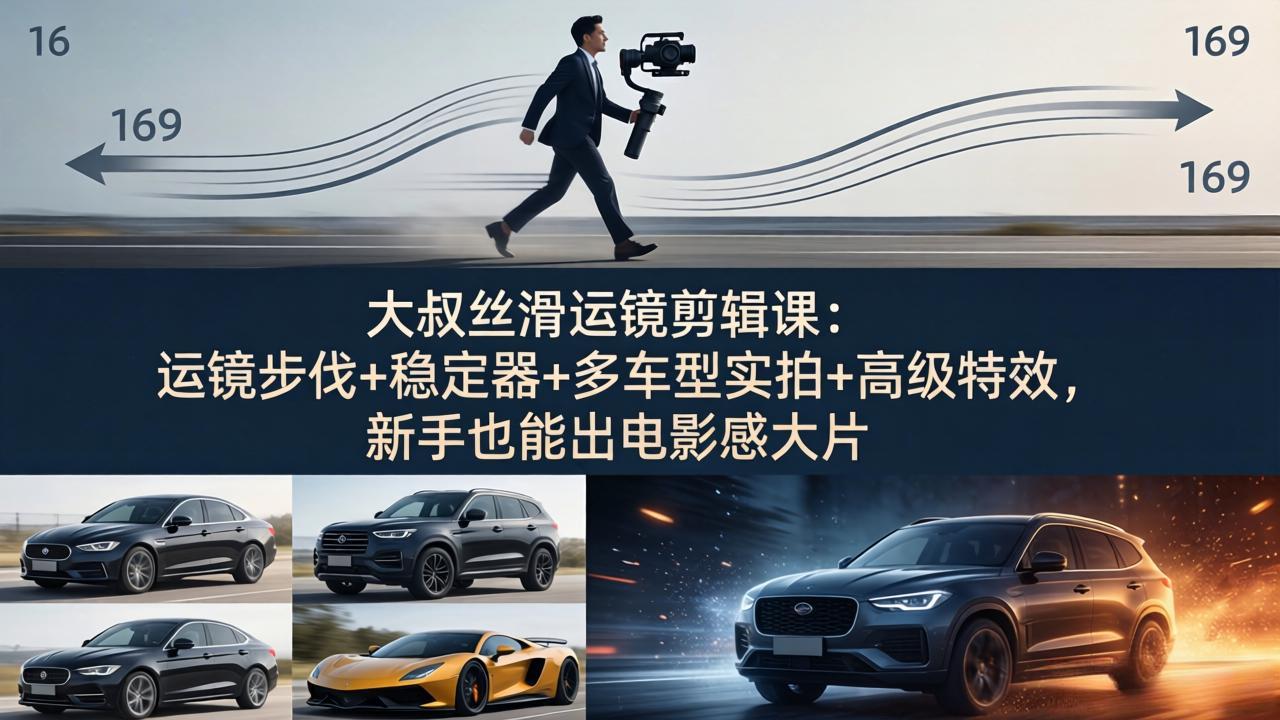 大叔丝滑运镜剪辑课：运镜步伐+稳定器+多车型实拍+高级特效，新手也能出电影感大片-云讯网创