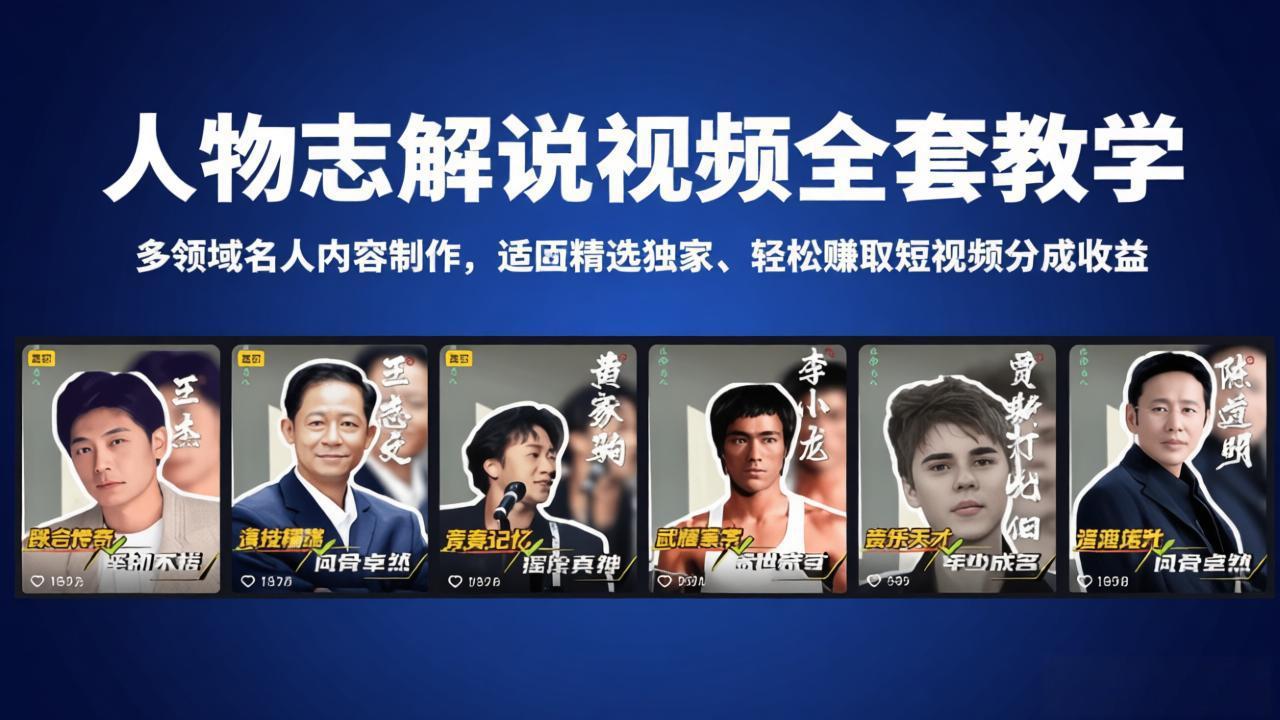 人物志解说视频全套教学，多领域名人内容制作，适配精选独家，轻松赚取短视频分成收益-云讯网创
