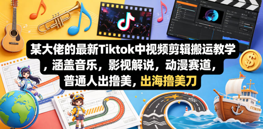 某大佬的最新Tiktok中视频剪辑搬运教学，涵盖音乐，影视解说，动漫赛道，普通人出海撸美刀-云讯网创