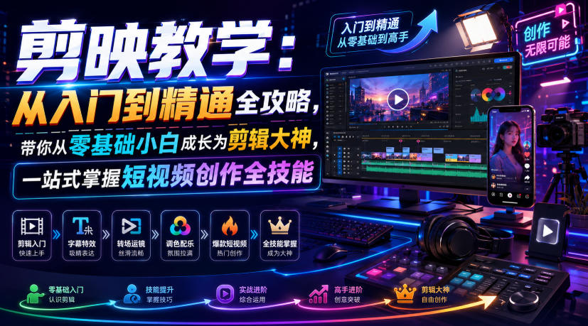 剪映教学：从入门到精通全攻略，带你从零基础小白成长为剪辑大神，一站式掌握短视频创作全技能-云讯网创