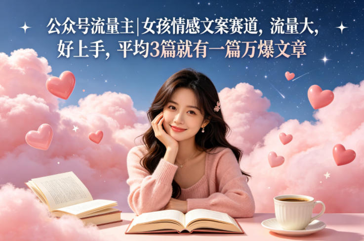 公众号流量主女孩情感文案赛道，流量大，好上手，平均3篇就有一篇万爆文章-云讯网创
