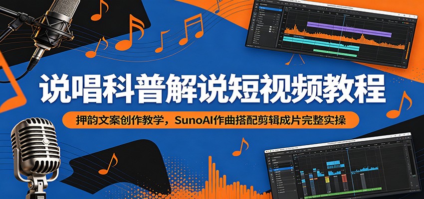 说唱科普解说短视频教程：押韵文案创作教学，SunoAI作曲搭配剪辑成片完整实操-云讯网创