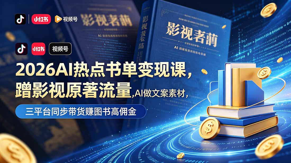 2026AI热点书单变现课，蹭影视原著流量，AI做文案素材，三平台同步带货赚图书高佣金-云讯网创