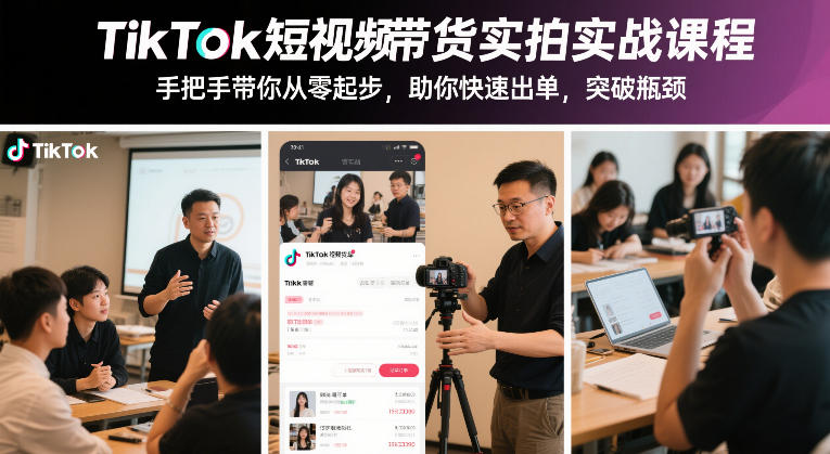 TikTok短视频带货实拍实战课程，手把手带你从零起步，助你快速出单，突破瓶颈-云讯网创